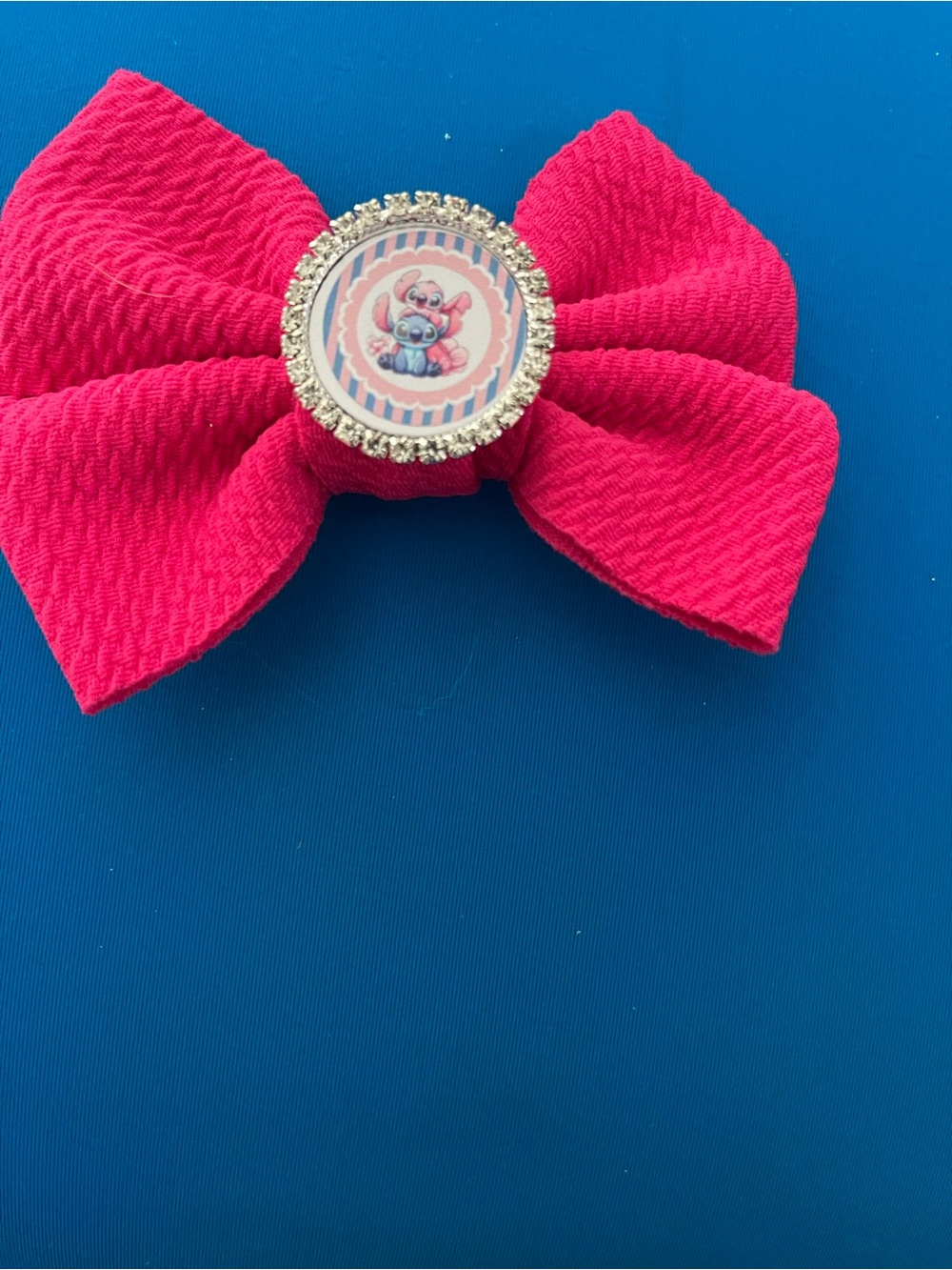 Hot Pink Bow Hair Clip with Rhinestone Center
